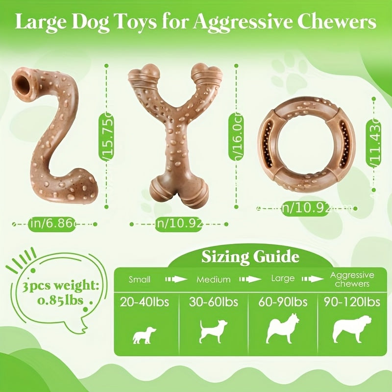 Dog Chew Toys 3 Pack Nylon Bone for Large Dogs – Bacon Scented Indestructible Chew Toy Set for Aggressive Chewers & Heavy Chewers 15–60 lbs