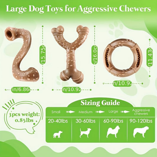 Dog Chew Toys 3 Pack Nylon Bone for Large Dogs – Bacon Scented Indestructible Chew Toy Set for Aggressive Chewers & Heavy Chewers 15–60 lbs
