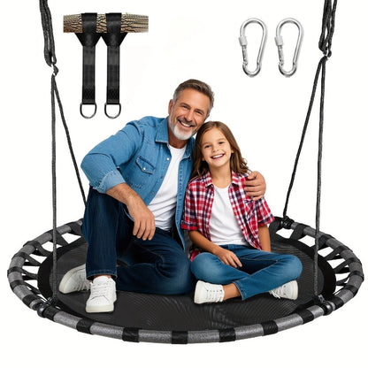43 Inch Saucer Swing for Kids Outdoor, 360° Spinning Nest Swing with Swivel, Adjustable Ropes & Hanging Straps for Tree or Swing Set