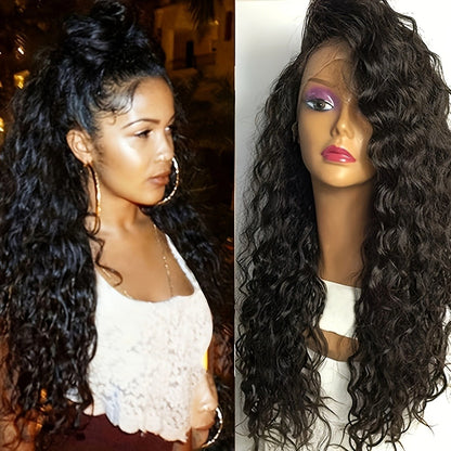 Loose Curly Lace Front Wig for Black Women – 26 Inch 13x4 Glueless Synthetic Hair, Natural Black, Heat Resistant, Hair Replacement