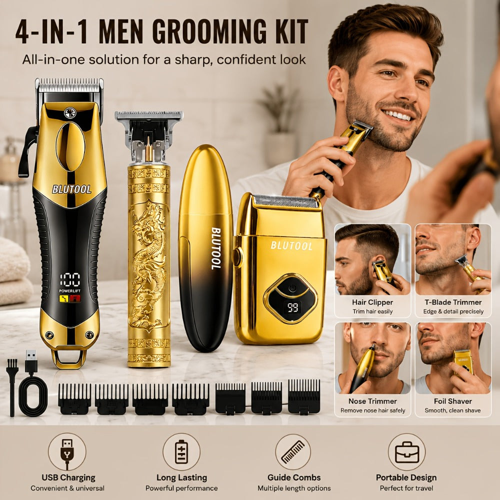 Men's Grooming Kit Hair Clipper & Electric Shaver USB Rechargeable Cordless LED Display – Precision Beard Trimmer Face Shaver Set for Hair