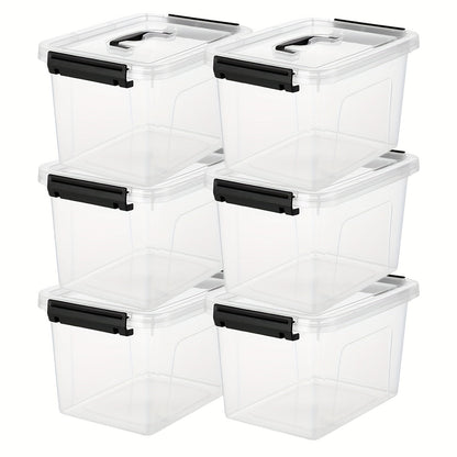 6-Pack Clear Storage Bins with Lids & Latch Handle, Stackable Plastic Containers 6-Liter