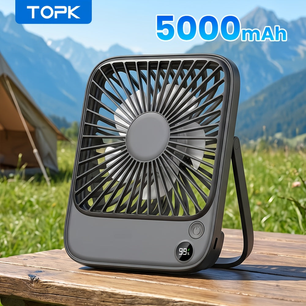 USB Desk Fan Battery Operated, 2000mAh & 5000mAh Rechargeable Mini Personal Fan, 4-Speed Adjustable