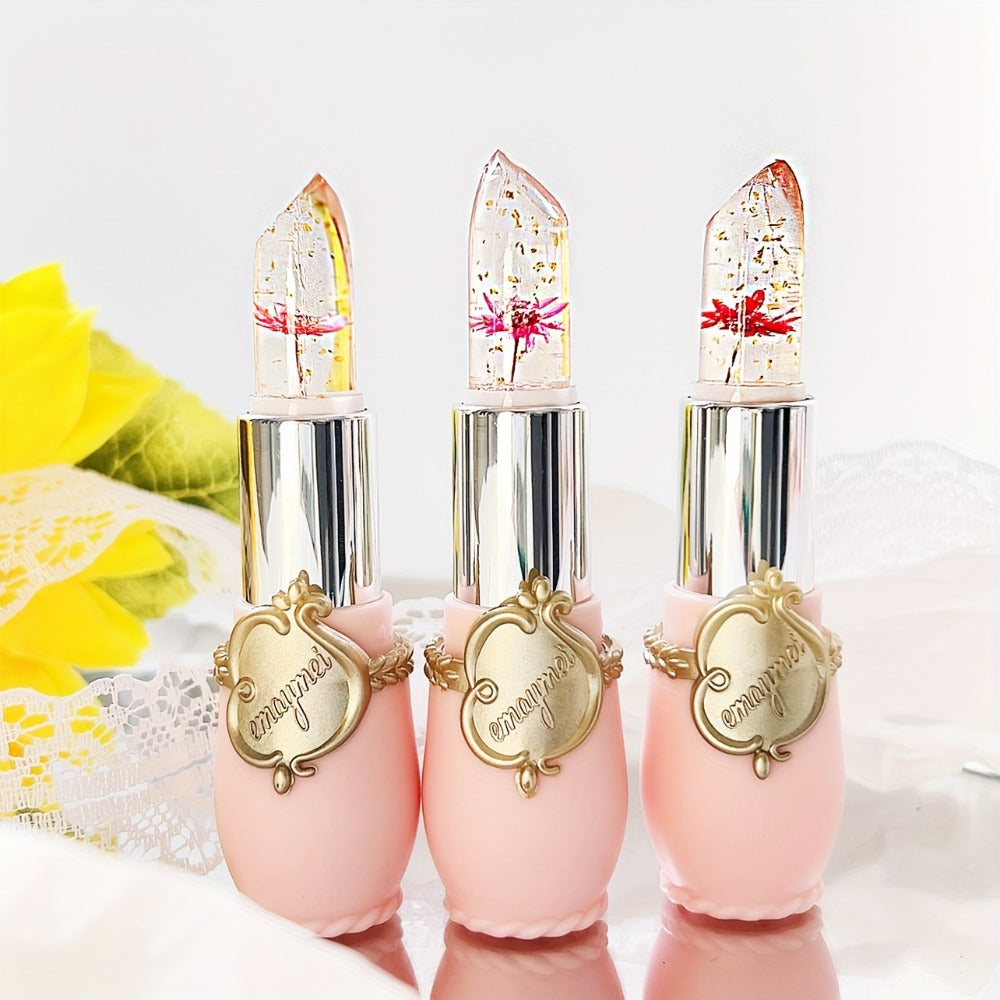 Lip Balm emaymei 6-Piece Flower Jelly Stick Set with Clear Gloss Texture and Pink Gift Box