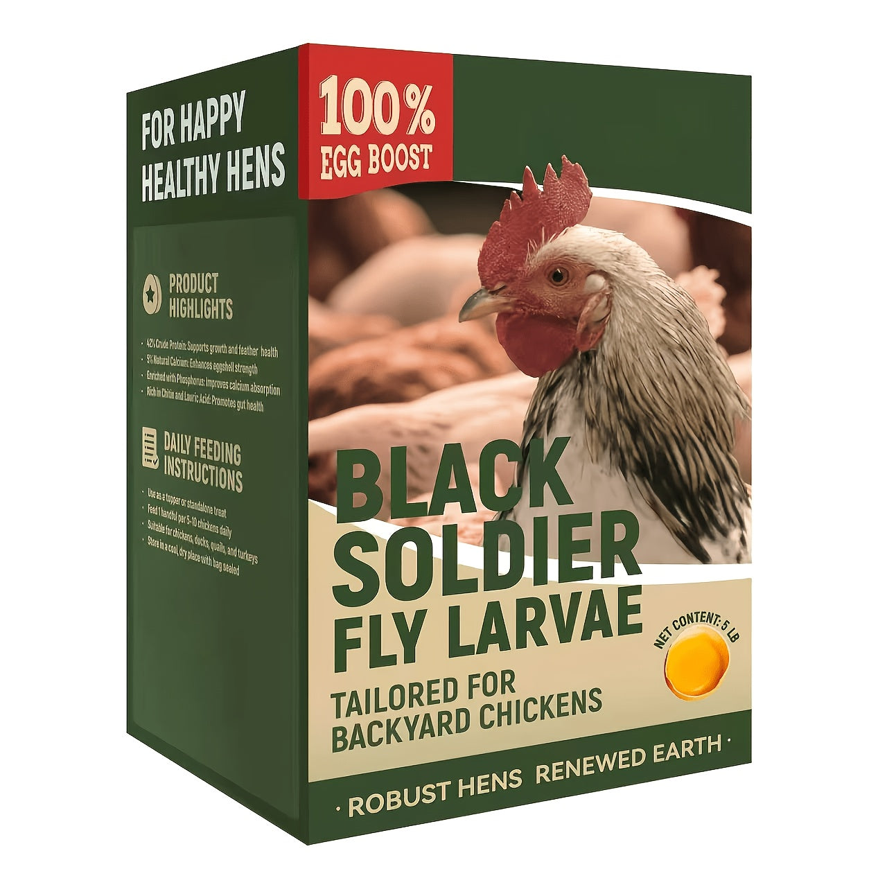 Dried Black Soldier Fly Larvae for Chickens – High Protein BSF Larvae Treats with Calcium for Laying Hens Ducks Quail Birds Reptiles Non-GMO