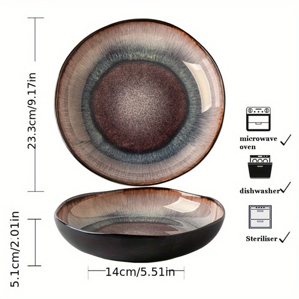 Irregular Deep Dish Ceramic Plate, Artisan Handcrafted Salad Soup Bowl Dish, Unique Edge Design, Tableware for Family Dining