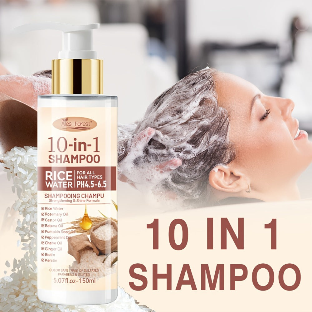 Rice Water 10-in-1-Labeled Shampoo and Conditioner Duo in 150mL Pump Bottles with White-and-Gold Packaging
