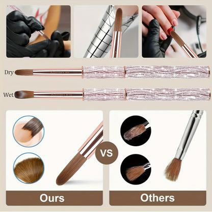 Kolinsky Nail Brush Pink Sparkling Metal Handle – Round Head Acrylic Nail Art Brush for Extensions & Manicure
