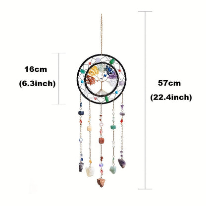 Crystal Wind Chime Suncatcher with Life Tree Pendant - Handmade Bohemian Shattered Stone for Entryways, Bedrooms and Living Spaces