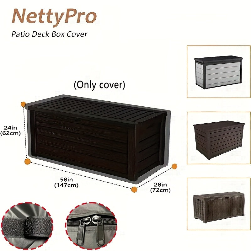 Black Patio Deck Box Cover with Buckle Straps in 51-, 58- or 62-Inch Length Options and Three Profiles