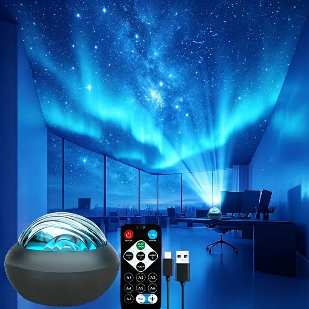 LED Star Projector Night Light USB Powered, 7-Star Galaxy Starry Sky & Water Ripple Effect Lamp for Bedroom Camping Wedding Home Decor