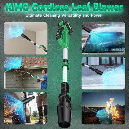 KIMO 20V Cordless Leaf Blower with Telescoping Tube, Three-Speed Label, Charger and One- or Two-Battery 4000mAh Sets