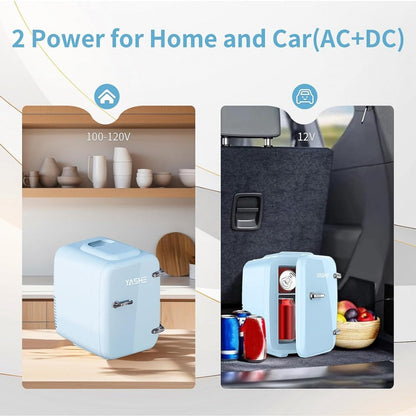 Mini Fridge 4 Liter 6 Cans - Thermoelectric Cooler and Warmer, 110V AC & 12V DC Portable Small Refrigerator for Bedroom