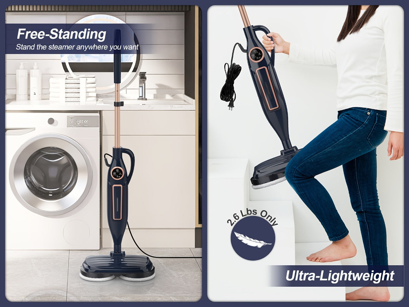 Steam Mop 10-in-1 Spinning Rotating Mop Pads with Steam Blaster Technology - 3 Steam Modes, LED Headlights