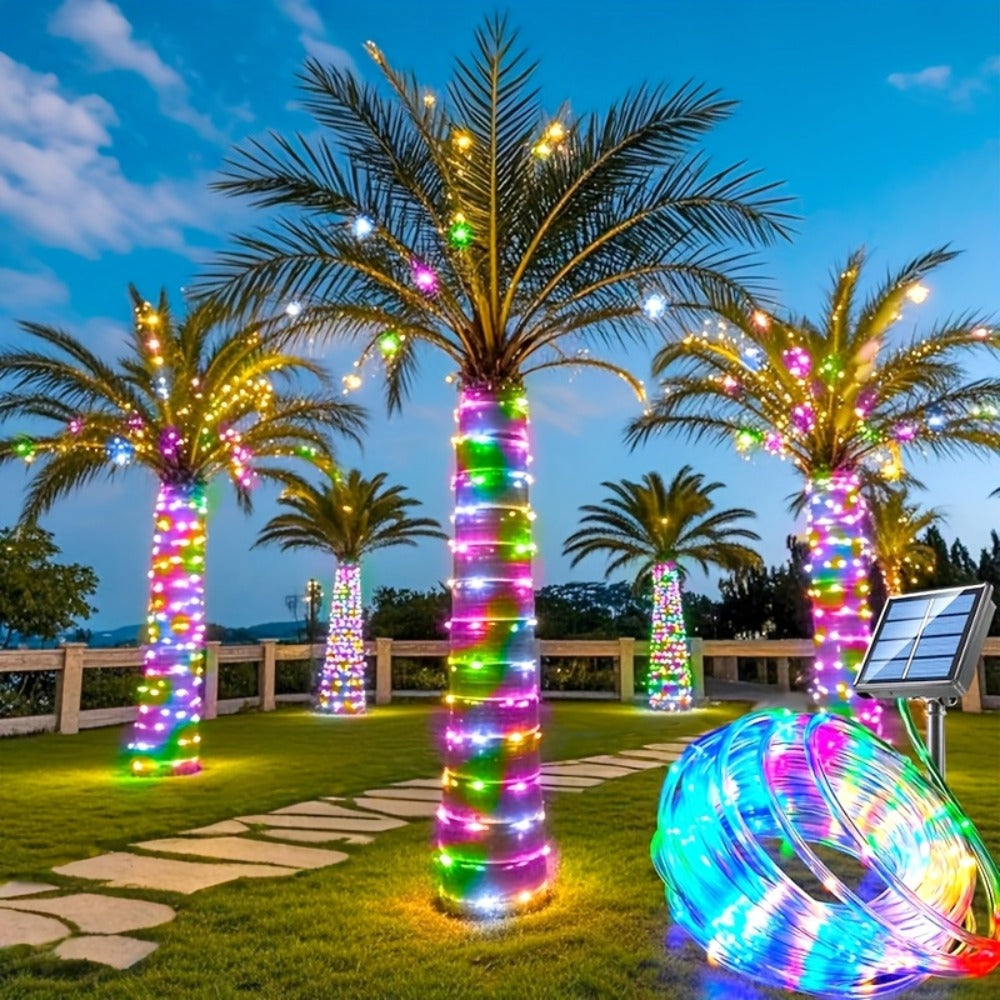 RGB Solar Rope Light with 100 LEDs, 33-Foot Clear Tube and Eight Pictured Lighting Modes for Patio Decor
