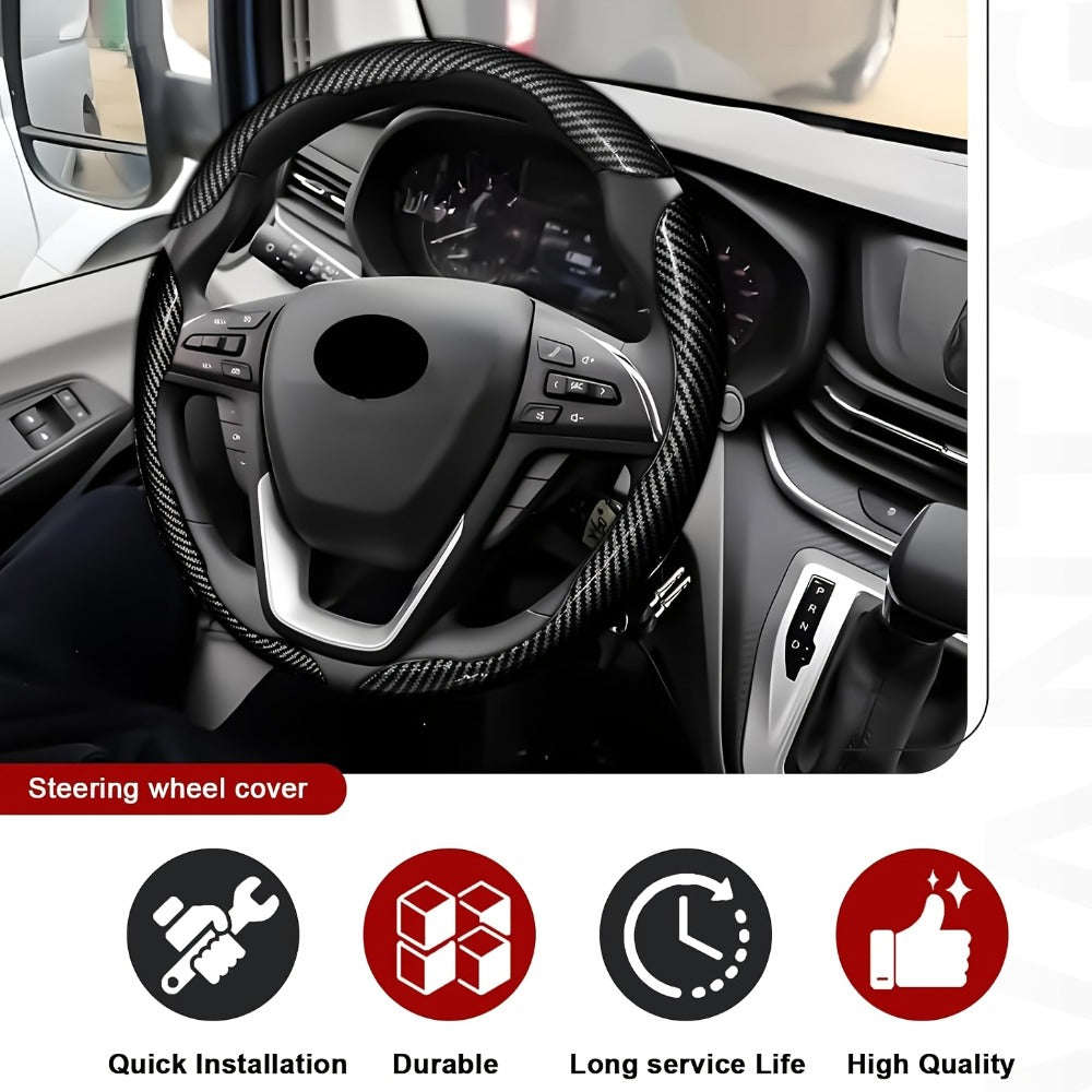 Steering Wheel Cover Carbon Fiber 3Pcs – Anti-Slip Scratch-Resistant Protector for Toyota RAV4, Camry, Corolla, Highlander, Tacoma, Tundra