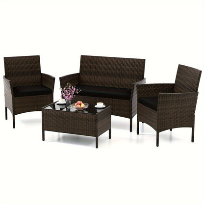 Outdoor Patio Furniture Set shown in the 4PCS Mix Brown+Black option