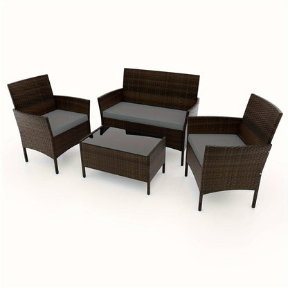 Outdoor Patio Furniture Set shown in the 4PCS Mix Brown+Gray option
