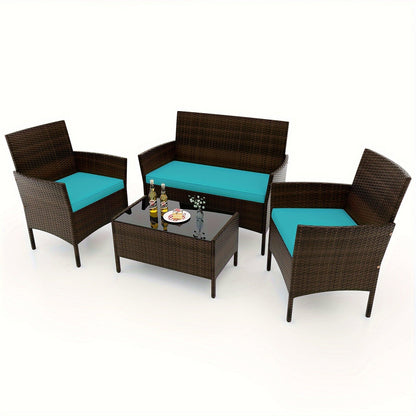 Outdoor Patio Furniture Set shown in the 4PCS Mix Brown+Turquoise option