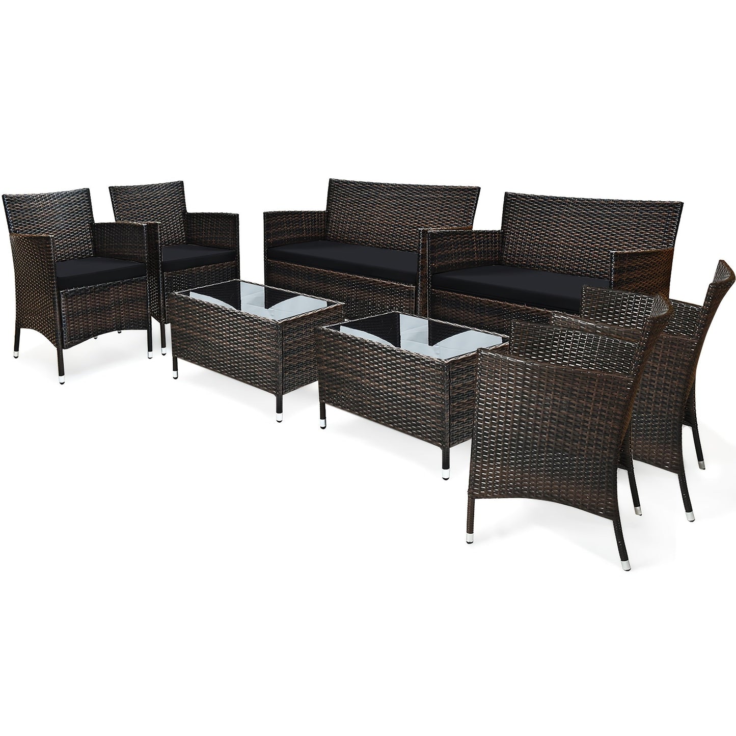 Outdoor Patio Furniture Set shown in the 8PCS Mix Brown+Black option