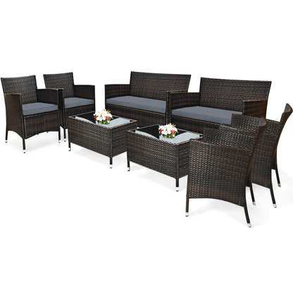 Outdoor Patio Furniture Set shown in the 8PCS Mix Brown+Gray option