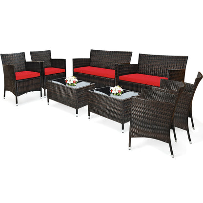 Outdoor Patio Furniture Set shown in the 8PCS Mix Brown+Red option