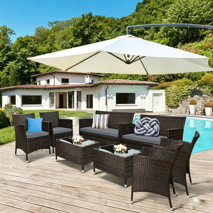 Outdoor Patio Furniture Set, Patio Conversation Set 4 or 8 Piece PE Rattan with Loveseat shown in the main product view