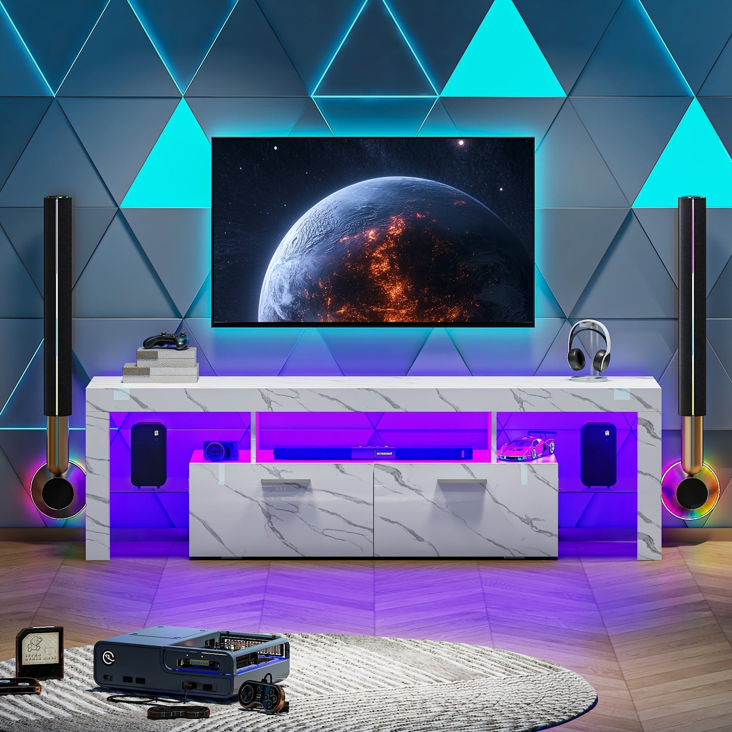 TV Stands and Entertainment Centers shown in the White, L167cm, for 75" TV, Marble option