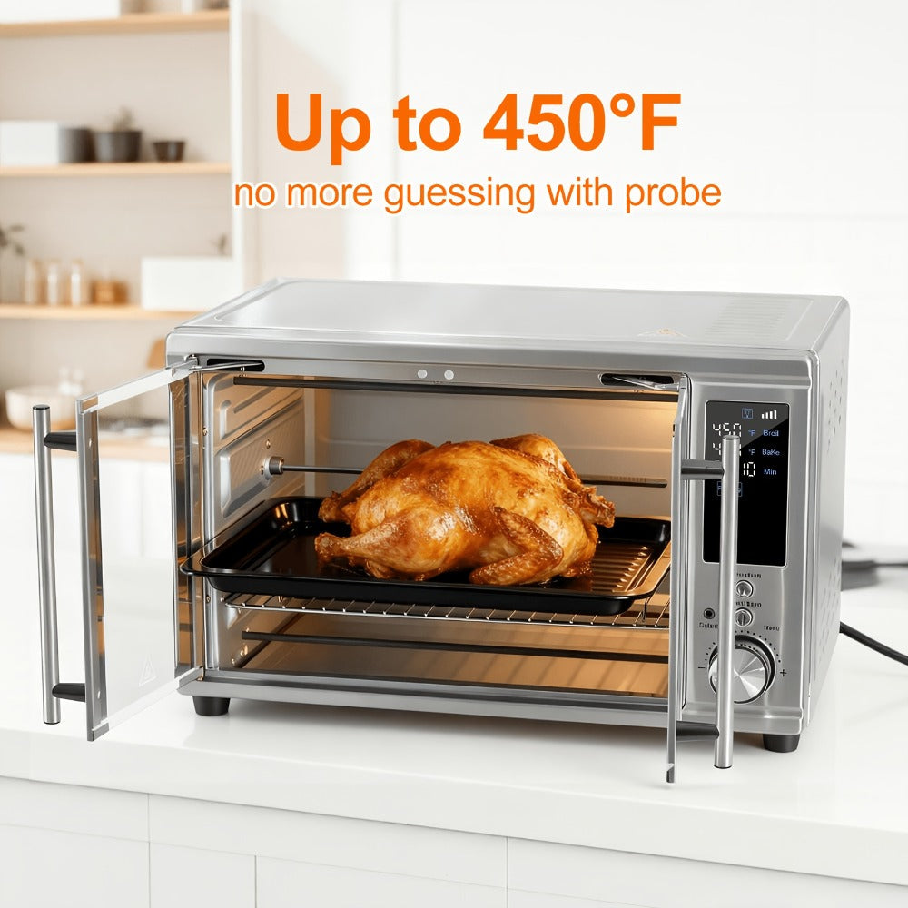Air Fryer Toaster Oven Combo 29.6QT XL with Smart Probe, 12-in-1 Digital Countertop Oven, Stainless Steel