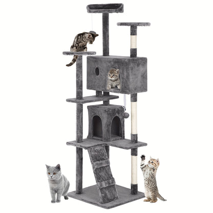 Cat Tree Tower Multi-Layer with Scratching Post, Perch Platforms & Cat Apartments – Tall Cat Climbing Frame for Indoor Cats