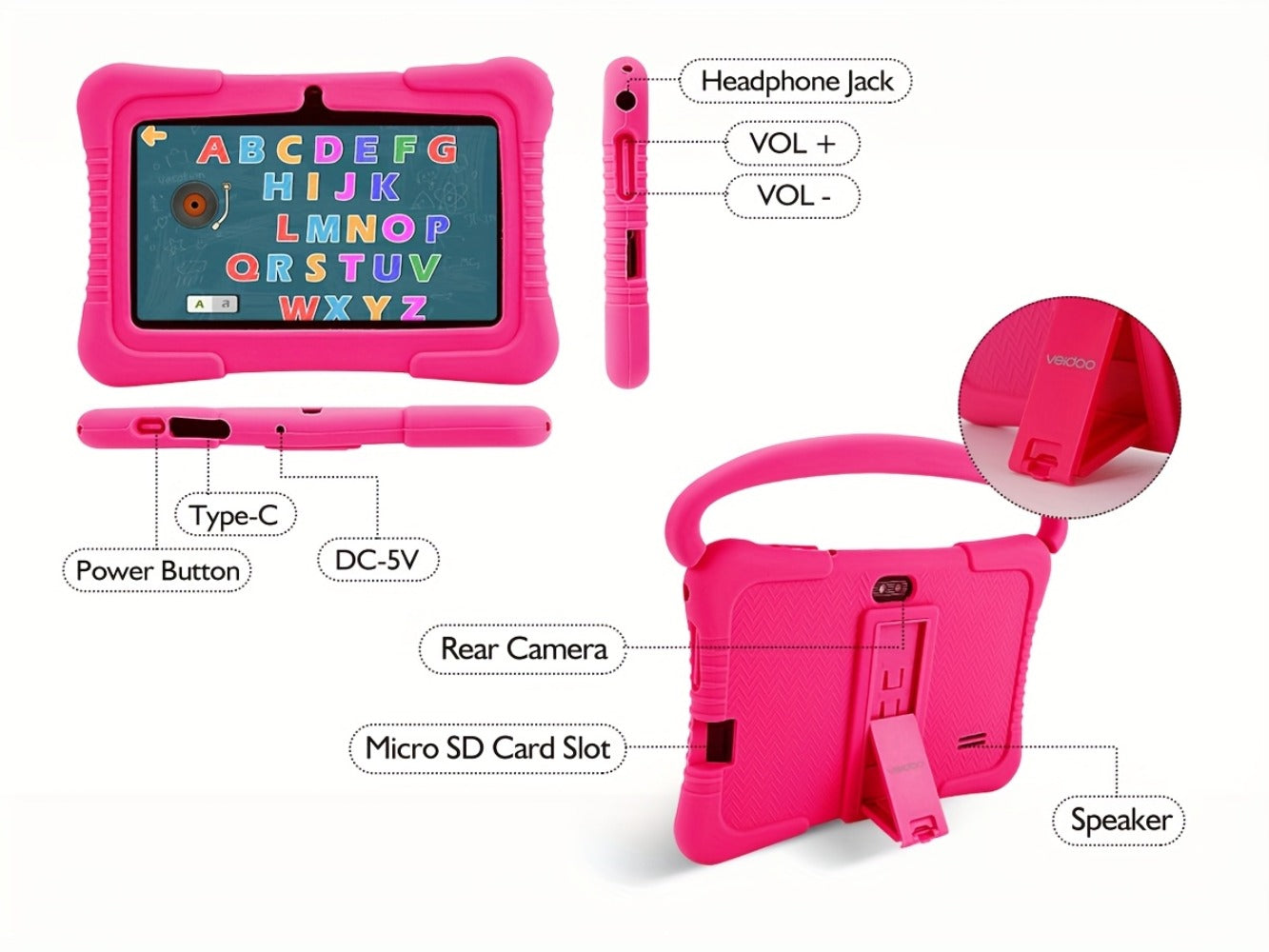 Veidoo Kids Tablet 7 Inch Eye Protection Screen 2GB RAM 32GB ROM Android WiFi Dual Camera Parental Control Educational Games Drop-Proof