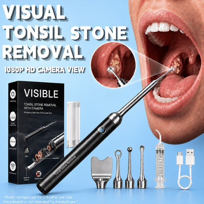 Tonsil Stone Remover with Camera - 1080P HD Visual Tonsil Stone Removal Tool with LED Light, 5-in-1 Stainless Steel Tips