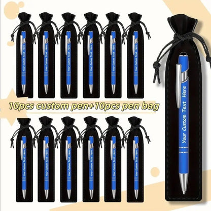 Custom Ballpoint Pens with Pencil Pouch Bulk Set, Personalized Ballpoint Pen Pack for Corporate Gifts