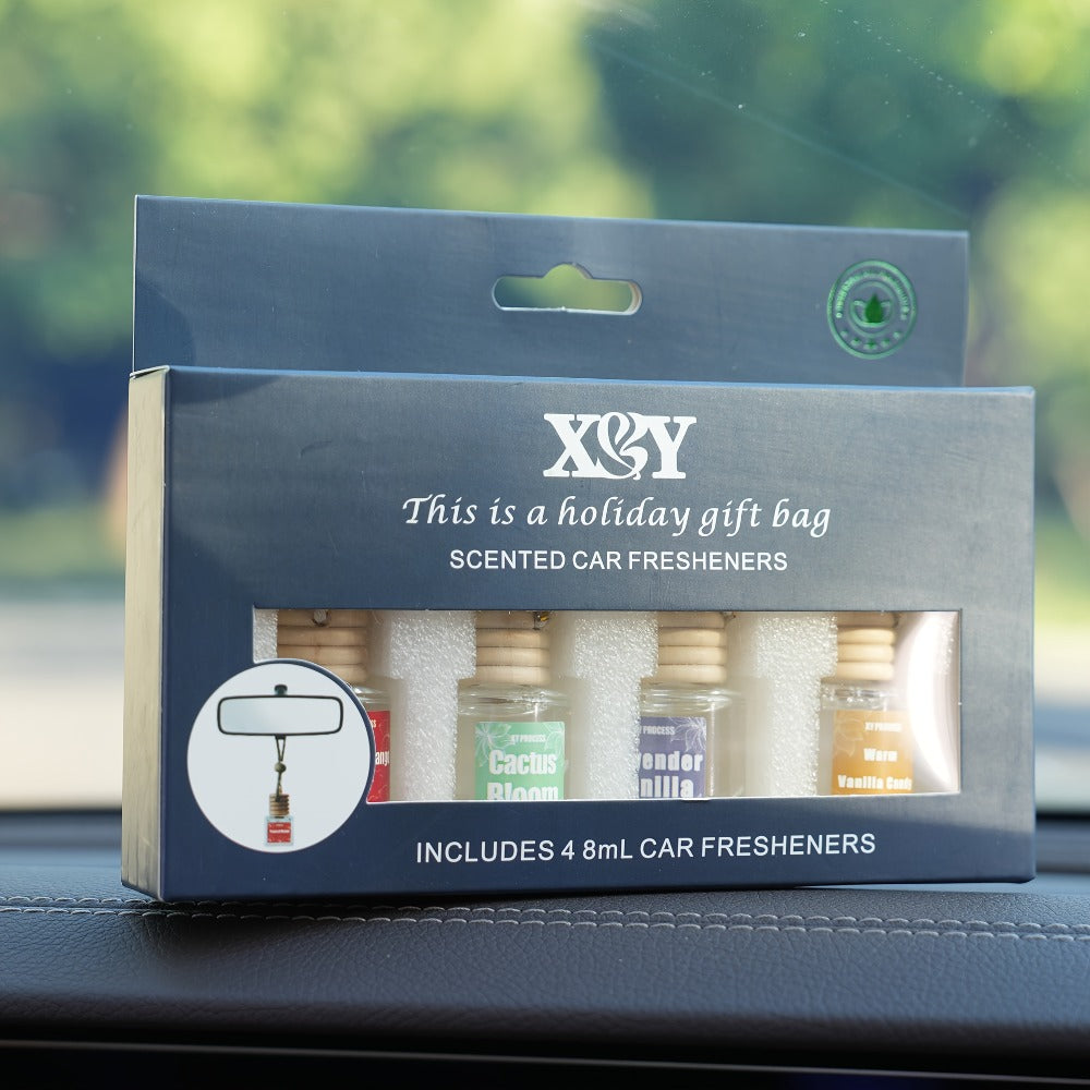 Car Air Freshener X&Y Four-Bottle Hanging Diffuser Gift Set with Eight available Style and Collection Options