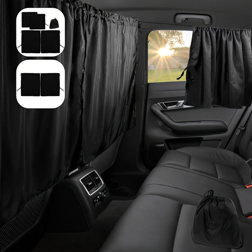 Car Privacy Curtain Set 3-Piece 99% Blackout | Extra-Large Rear Seat Divider & Side Window Curtains, Double-Layer Fabric