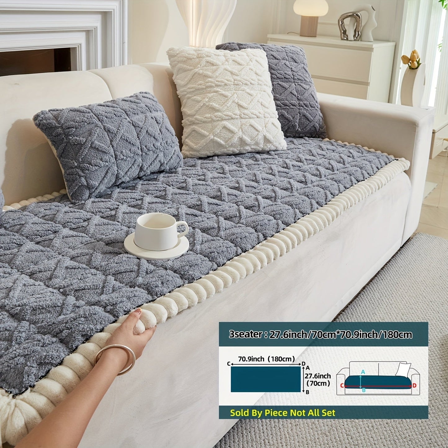Sofa Cover Bohemian Quilted Shu Velveteen Panels with Ruffles and Design in Five Colors with Model-Specific Size and Color Options