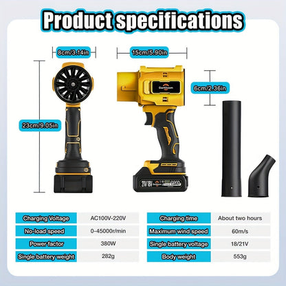 Cordless Handheld Leaf Blower and Air Duster Kit in Yellow or Blue with Two Batteries, Charger and Two Nozzles