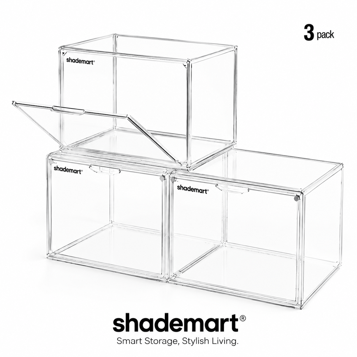 Clear Display Case Set of 3, Dustproof Transparent Storage Box Organizer for Collectibles, Car Models