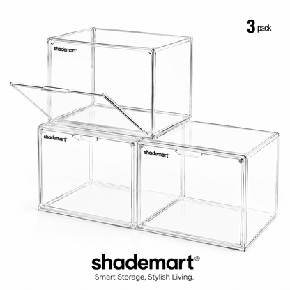 Clear Display Case Set of 3, Dustproof Transparent Storage Box Organizer for Collectibles, Car Models