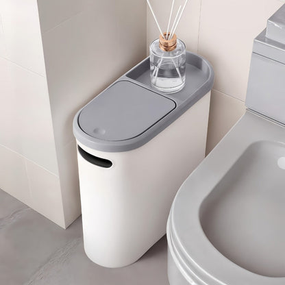 Slim 10L Bathroom Wastebasket with Lid Tray, Built-In Side Handles and Single or Two-Piece Options