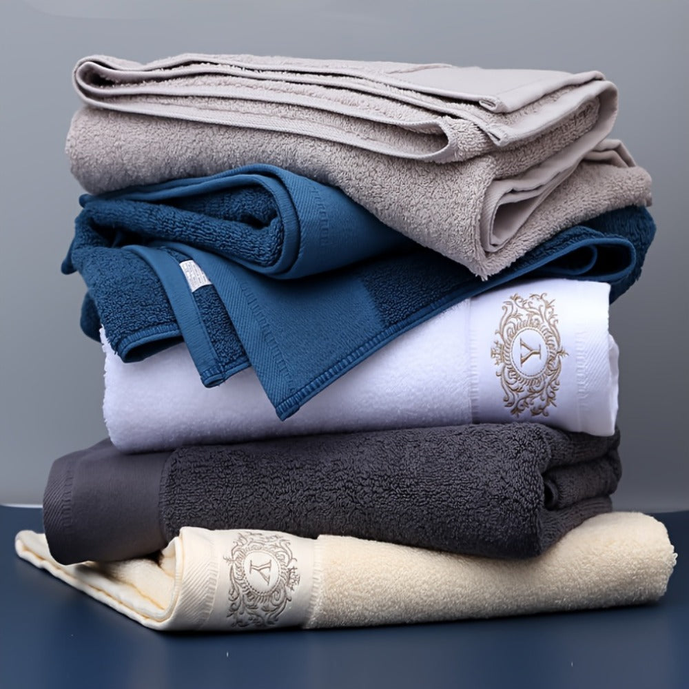 Embroidered Cotton Towel Set 3-Piece – 400g/㎡ Soft Absorbent Lint-Free Bath Towel Hand Towel Set for Home Spa Salon