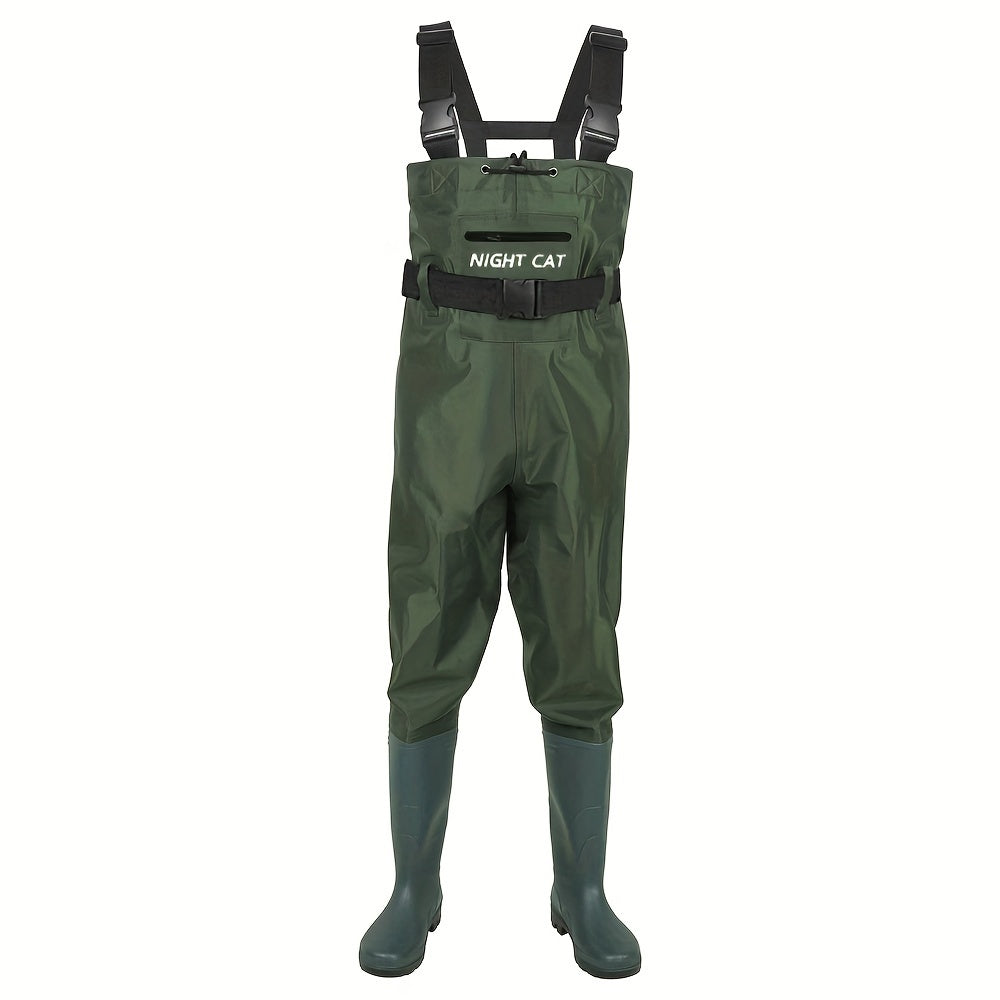 Waterproof Chest Waders for Men & Women with Boot Leg Straps, Adjustable H-Back Suspenders & Anti-Slip PVC Boots for Fly Fishing