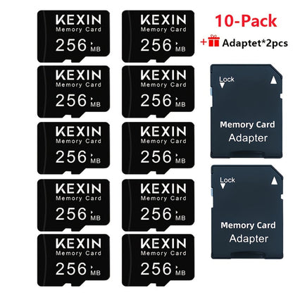 256MB Micro SD Card 10 Pack with SD Adapter, KEXIN High Speed TF Memory Cards Bulk Set for Car Audio