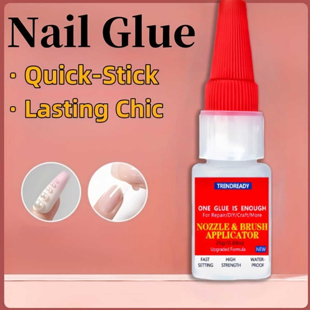 Nail Glue Salon Grade Super Glue 2-Pack, Clear Adhesive for Artificial Nails, Multi-Surface, with Dropper & Brush