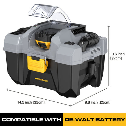 Cordless Wet Dry Vacuum 20V 2 Gallon - Powerful Suction Compatible with DeWalt 20V Batteries Long Hose 4 Nozzles Replacement Cartridge