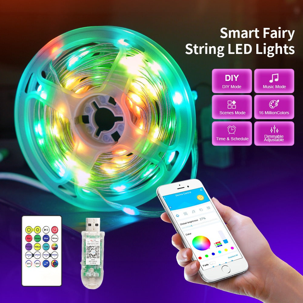String Lights, RGB App-and-Remote-Control Fairy Lights with Music Sync, USB Power, IP65 Rating and Three Length Options