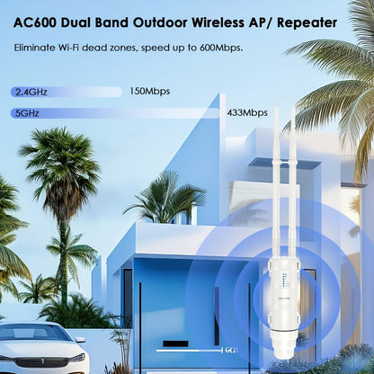 Outdoor WiFi Access Point Long Range AC600 Dual Band, Wavlink WN570HA1 CPE with 7dBi Antenna, 1000mW High Power