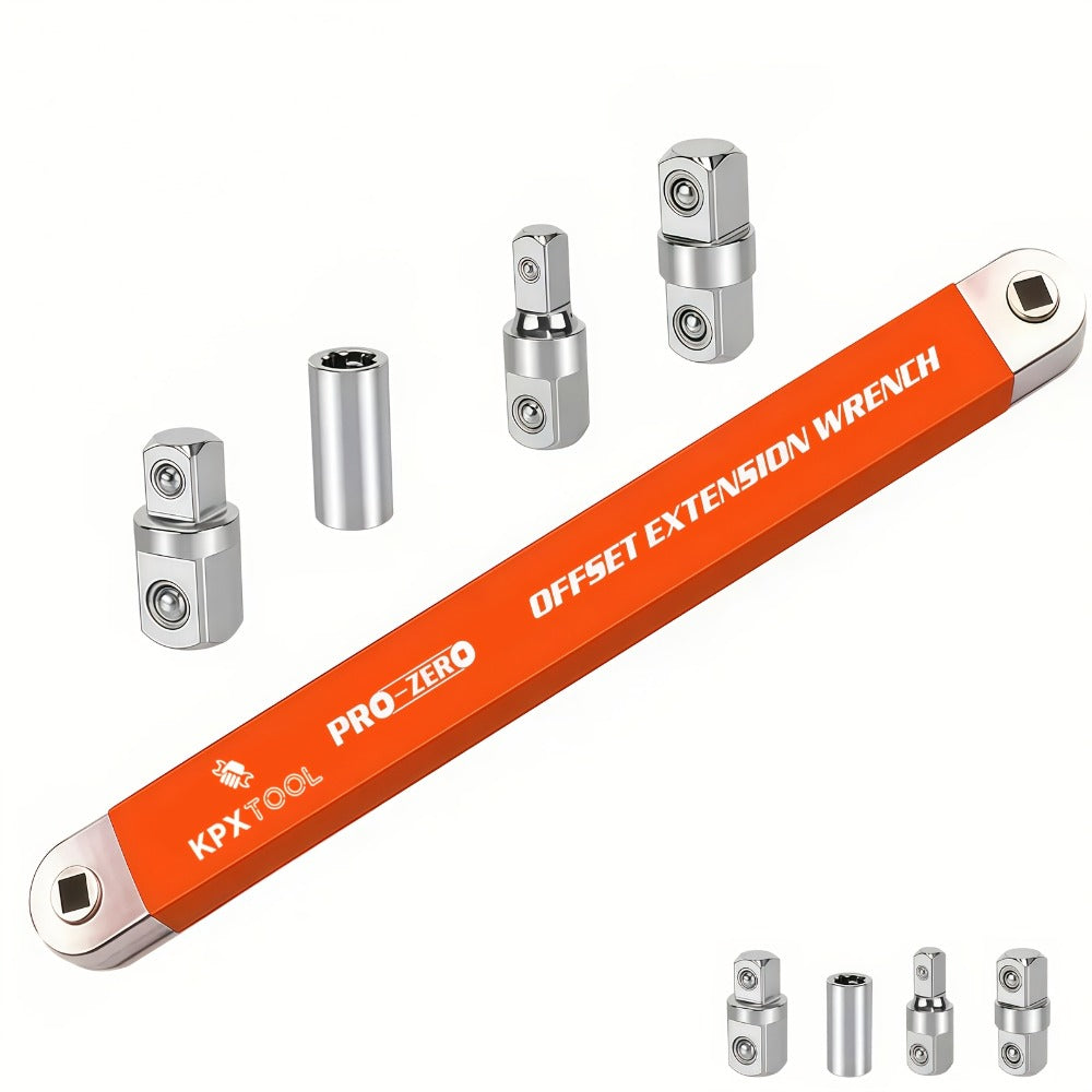 Offset Extension Ratchet Wrench Set with 1/4-, 3/8- and 1/2-Inch Adapters in Five Handle Colors