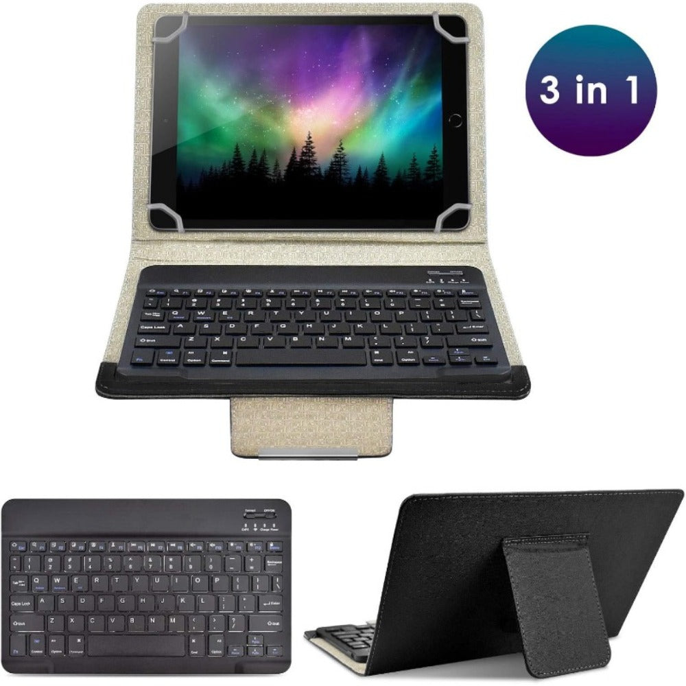 Universal Tablet Case with Wireless Keyboard 10.1 Inch, Removable Bluetooth Keyboard, PU Leather Folio Cover