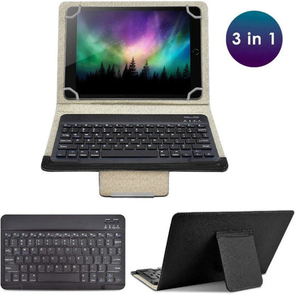 Universal Tablet Case with Wireless Keyboard 10.1 Inch, Removable Bluetooth Keyboard, PU Leather Folio Cover